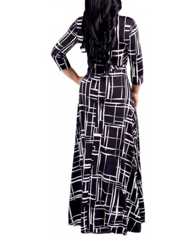 Women's Floral Print Faux Wrap V Neck 3/4 Sleeve Maxi Long Dress with Belt Black $22.19 Dresses