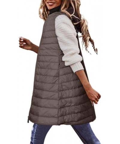 Womens Long Puffer Vest Tunic Vest Packable Long Vest Outerwear Winter Full Zip Up Jackets Coats Overcoats Khaki $15.66 Jackets