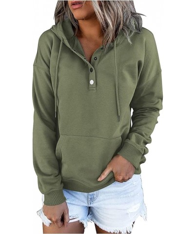 Hoodies for Women Long Sleeve Button up Drawstring Hooded Sweatshirts Casual Solid Color Kangaroo Pocket Pullover 02-green $1...