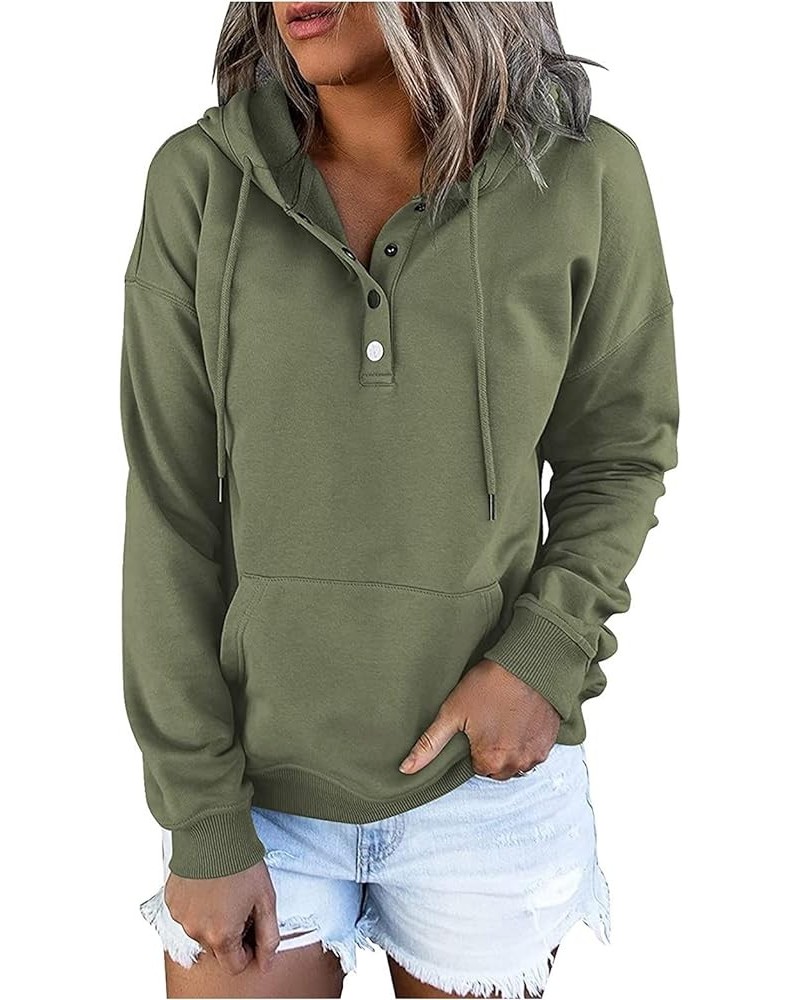 Hoodies for Women Long Sleeve Button up Drawstring Hooded Sweatshirts Casual Solid Color Kangaroo Pocket Pullover 02-green $1...