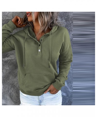 Hoodies for Women Long Sleeve Button up Drawstring Hooded Sweatshirts Casual Solid Color Kangaroo Pocket Pullover 02-green $1...