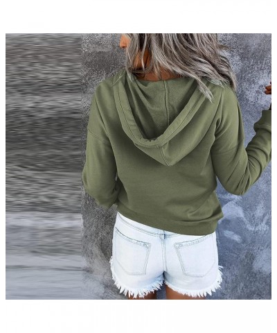 Hoodies for Women Long Sleeve Button up Drawstring Hooded Sweatshirts Casual Solid Color Kangaroo Pocket Pullover 02-green $1...