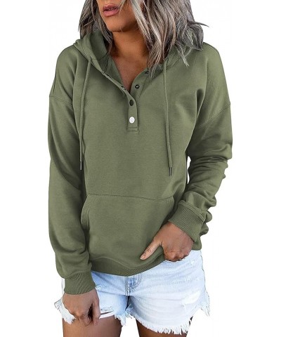 Hoodies for Women Long Sleeve Button up Drawstring Hooded Sweatshirts Casual Solid Color Kangaroo Pocket Pullover 02-green $1...