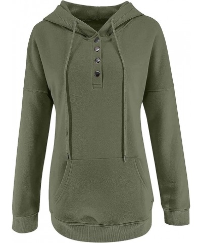 Hoodies for Women Long Sleeve Button up Drawstring Hooded Sweatshirts Casual Solid Color Kangaroo Pocket Pullover 02-green $1...