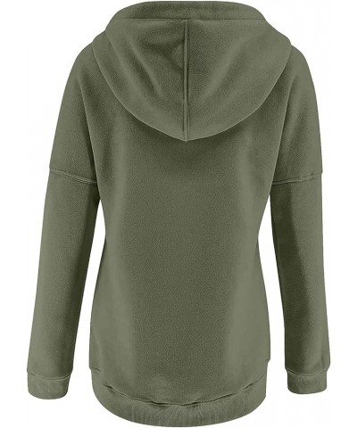 Hoodies for Women Long Sleeve Button up Drawstring Hooded Sweatshirts Casual Solid Color Kangaroo Pocket Pullover 02-green $1...