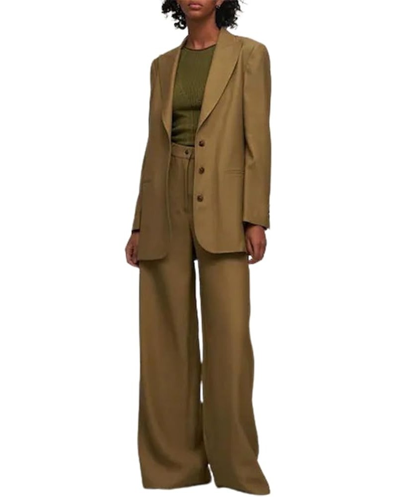 Women's Jacket Trousers Two-Piece Suit Three Buttons Peak Lapel Dinner Prom Party Office Lady Tuxedos Brown $52.79 Suits