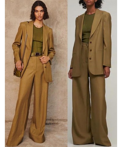 Women's Jacket Trousers Two-Piece Suit Three Buttons Peak Lapel Dinner Prom Party Office Lady Tuxedos Brown $52.79 Suits