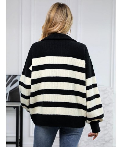 Woman Sweater 1/4 Zip Striped Pullover Sweaters Chunky Warm Long Sleeve Drapped Shoulder Winter Trendy Ribbed Knit Sweater To...