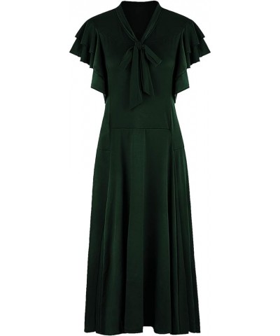 Women's Vintage 1920s V Neck Long Bias Cut Sleeveless with Flutter Sleeves Bowknot Flapper Dress Green $31.34 Dresses