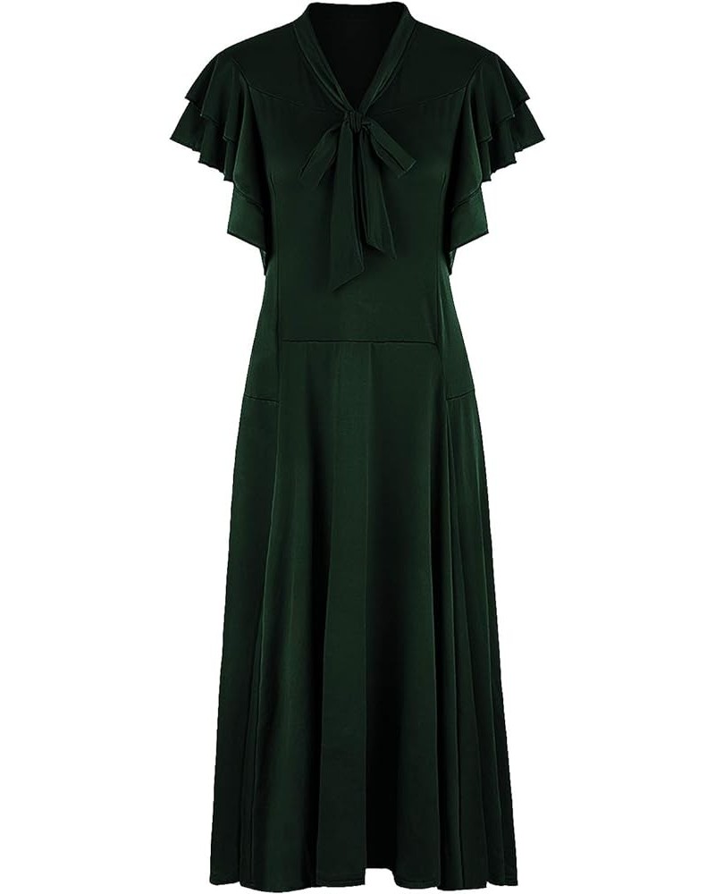 Women's Vintage 1920s V Neck Long Bias Cut Sleeveless with Flutter Sleeves Bowknot Flapper Dress Green $31.34 Dresses