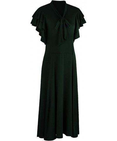 Women's Vintage 1920s V Neck Long Bias Cut Sleeveless with Flutter Sleeves Bowknot Flapper Dress Green $31.34 Dresses