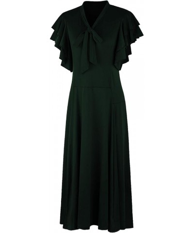 Women's Vintage 1920s V Neck Long Bias Cut Sleeveless with Flutter Sleeves Bowknot Flapper Dress Green $31.34 Dresses