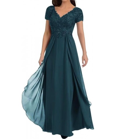 Lace Appliques Mother of The Bride Dresses for Wedding Cap Sleeve V Neck Chiffon A LineFormal Evening Party Gowns for Women T...