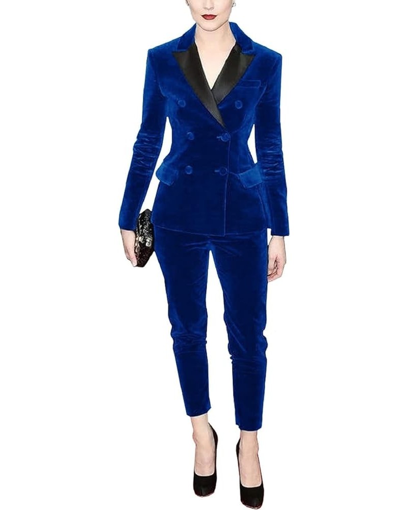 Womens Pant Suit Velvet 2 pcs Peak Lapel Double Breasted Women's Suiting for Work Professional Royal Blue $28.60 Suits