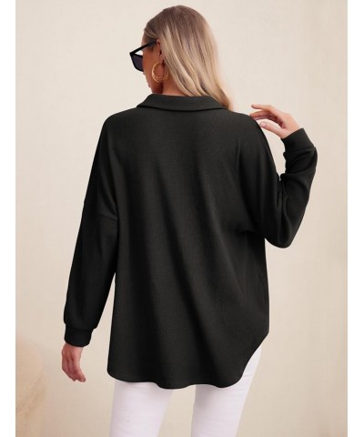 Womens Waffle Knit Shacket Jacket Long Sleeve Button Down Shirts Casual Dressy Blouses 01 Black $14.88 Blouses