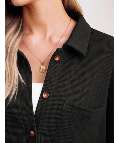 Womens Waffle Knit Shacket Jacket Long Sleeve Button Down Shirts Casual Dressy Blouses 01 Black $14.88 Blouses