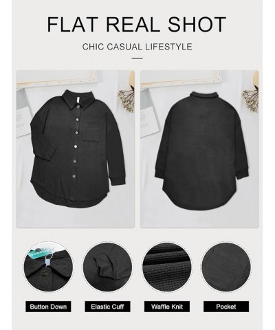 Womens Waffle Knit Shacket Jacket Long Sleeve Button Down Shirts Casual Dressy Blouses 01 Black $14.88 Blouses