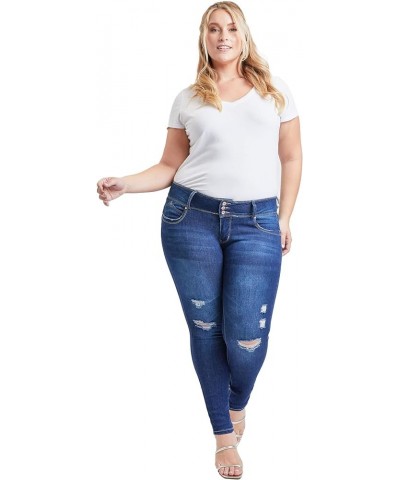 YMI Women Plus Size Wannabettabutt 3 Button Lycra Jean Made with Recycled Fibers Dark Wash Denim $11.69 Jeans