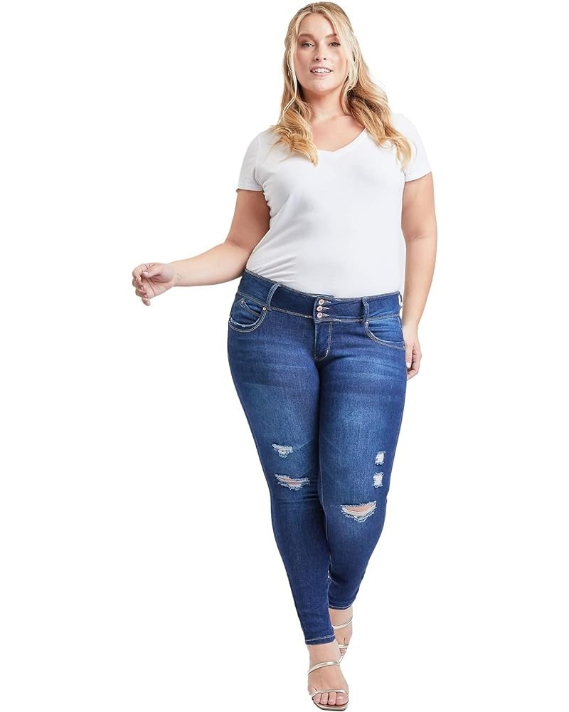 YMI Women Plus Size Wannabettabutt 3 Button Lycra Jean Made with Recycled Fibers Dark Wash Denim $11.69 Jeans