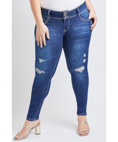 YMI Women Plus Size Wannabettabutt 3 Button Lycra Jean Made with Recycled Fibers Dark Wash Denim $11.69 Jeans