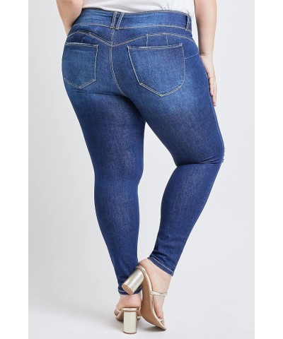 YMI Women Plus Size Wannabettabutt 3 Button Lycra Jean Made with Recycled Fibers Dark Wash Denim $11.69 Jeans