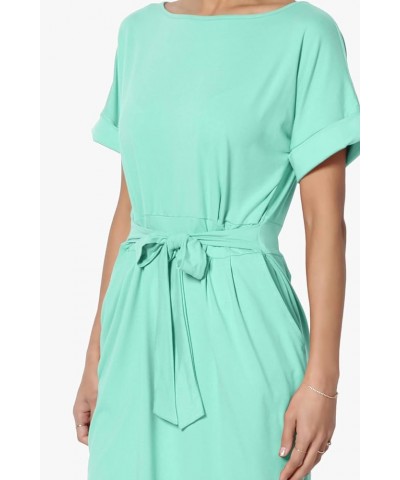 Women's Tie Waist Short Sleeve Stretchy DTY Pocket Shift Dress Casual to Office Mint $12.88 Dresses