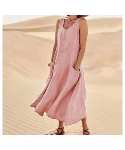 Women's Summer 2024 Casual Sleeveless Crewneck Tank Dress Swing Sundress Flowy Tiered Maxi Beach Floral Print Dresses Pink01 ...