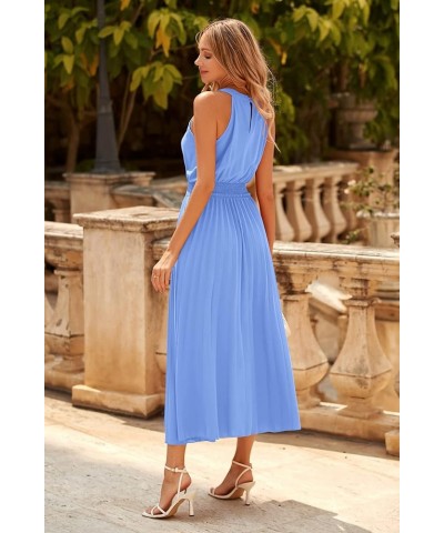 Women's Long Sun Dresses Sleeveless Halter Neck Flowy Pleated Maxi Cocktail Party Dress Light Blue $16.80 Dresses