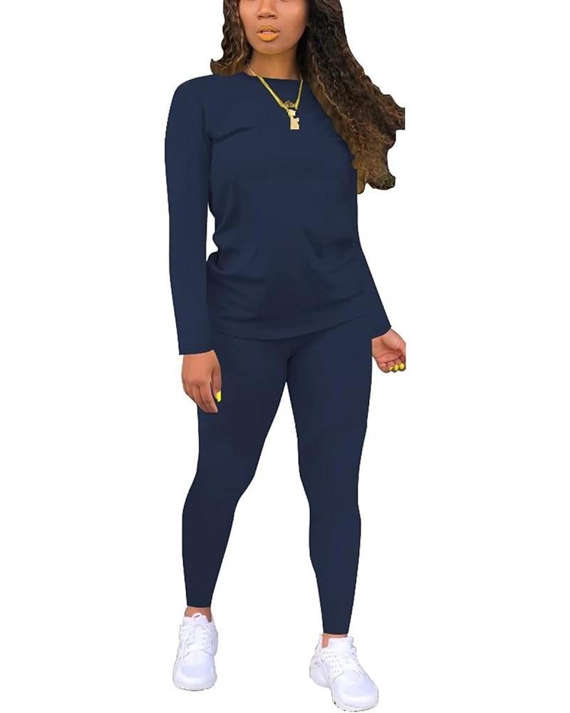 Two Piece Outfits For Women Sweatsuits Sets Casual Jogging Suit Matching Clothing 6540 Dark Blue $16.32 Activewear