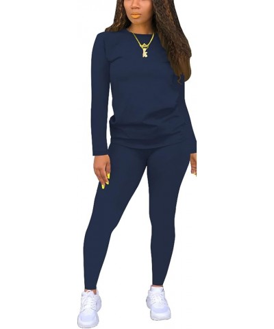 Two Piece Outfits For Women Sweatsuits Sets Casual Jogging Suit Matching Clothing 6540 Dark Blue $16.32 Activewear