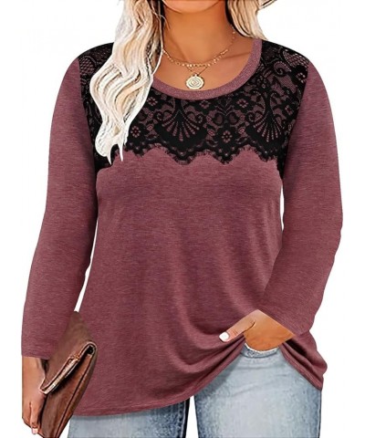 Plus Size Tops for Women Casual Long Sleeve Shirts Crew Neck Fall Tee Autumn Tunic Blouses XL-5X 3677-red $14.85 Tops