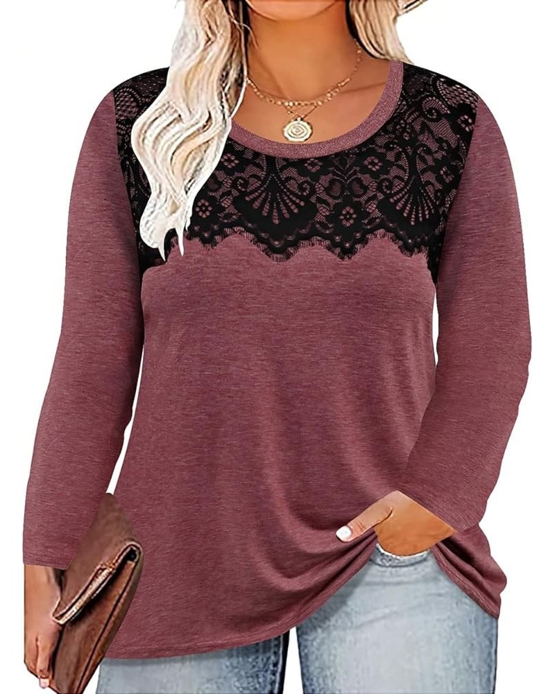 Plus Size Tops for Women Casual Long Sleeve Shirts Crew Neck Fall Tee Autumn Tunic Blouses XL-5X 3677-red $14.85 Tops