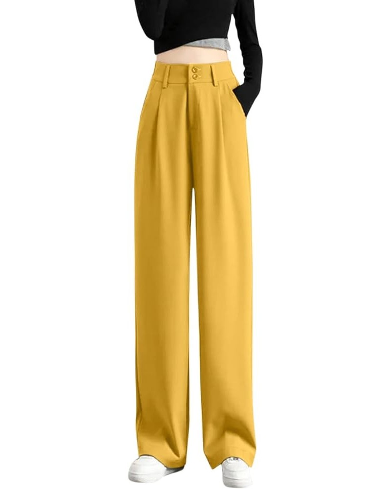 Wide Leg Pants for Women Dressy Office Casual High Waisted Palazzo Pants Plus Size Dress Pants Business Work Trousers A-yello...