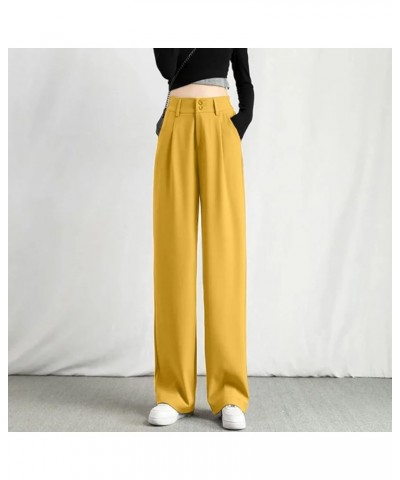 Wide Leg Pants for Women Dressy Office Casual High Waisted Palazzo Pants Plus Size Dress Pants Business Work Trousers A-yello...