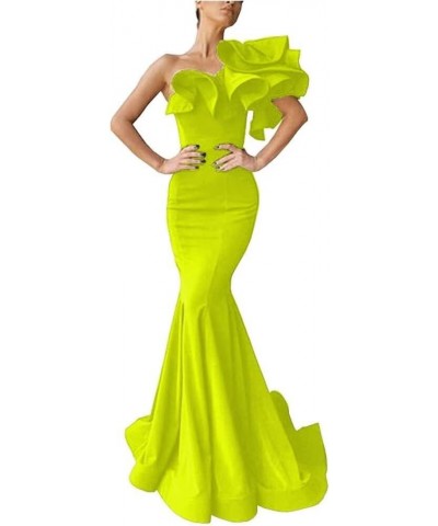 Women's Mermaid Evening Gown Sexy One Shoulder Party Dress Satin Ruffled Sleeveless Maxi Formal Cocktail Dress Yellow $34.00 ...