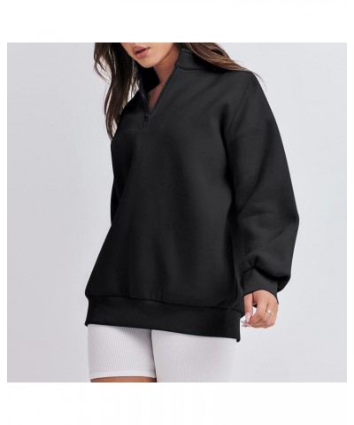 Zip Up Hoodies For Women Oversized Long Sleeve Crop Sweatshirt Quarter Zip Pullover Tops Fall Fashion Clothes 2023 G07-black ...