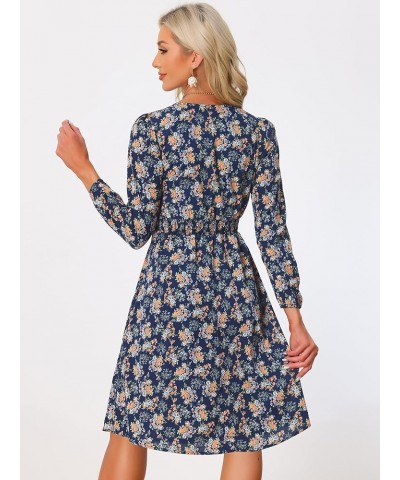 Women's Valentine's Day Floral Print V-Neck Dress Smocked Waist Midi Dress Black Blue $17.60 Dresses