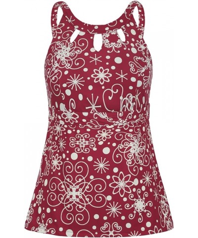 Women's Halter High Neck Tankini Top Key Hole Bathing Suit Red&printed $12.54 Swimsuits