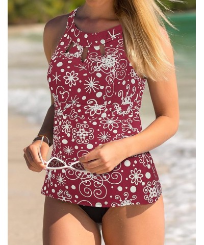 Women's Halter High Neck Tankini Top Key Hole Bathing Suit Red&printed $12.54 Swimsuits