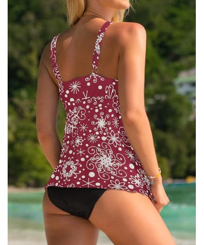 Women's Halter High Neck Tankini Top Key Hole Bathing Suit Red&printed $12.54 Swimsuits