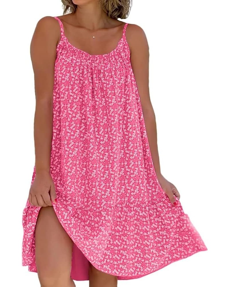 Polka Dot Spaghetti Strap Mini Dress Floral Sleeveless Sundress Casual Crewneck Loose Beach Dresses Pink $10.40 Dresses