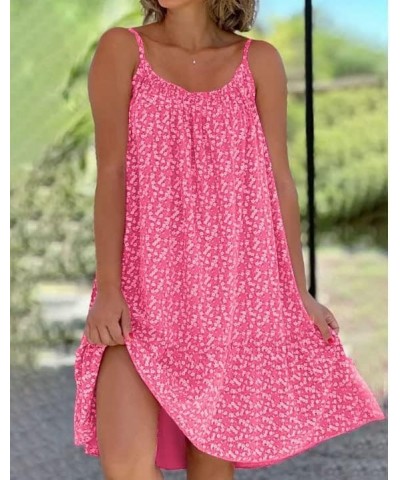 Polka Dot Spaghetti Strap Mini Dress Floral Sleeveless Sundress Casual Crewneck Loose Beach Dresses Pink $10.40 Dresses