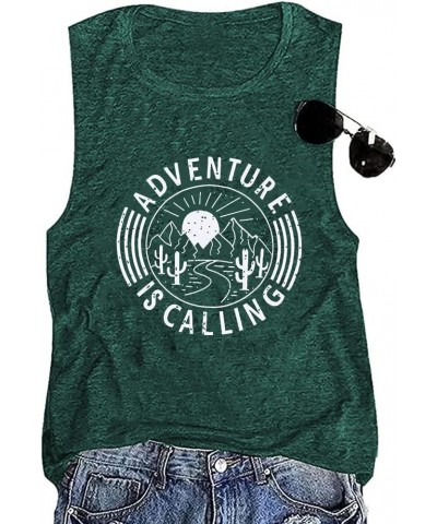 Women Adventure is Calling Tank Tops Funny Hiking Graphic Tee Mountain Camping Vest Casual Funny Saying Sleeveless Shirt Gree...