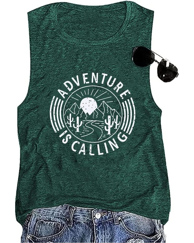 Women Adventure is Calling Tank Tops Funny Hiking Graphic Tee Mountain Camping Vest Casual Funny Saying Sleeveless Shirt Gree...