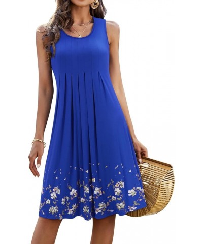 Women Summer Dresses 2024 Floral Print Casual Soft Pleated Sleeveless Crewneck Tank Sundress Midi for Beach Resort A1-royal B...