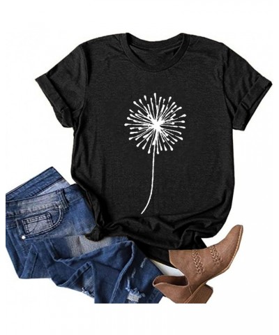 Women's Summer Sunflower T Shirt Flower Graphic Loose Tees Crew Neck Short Sleeve Casual Tops 01-black $8.25 T-Shirts