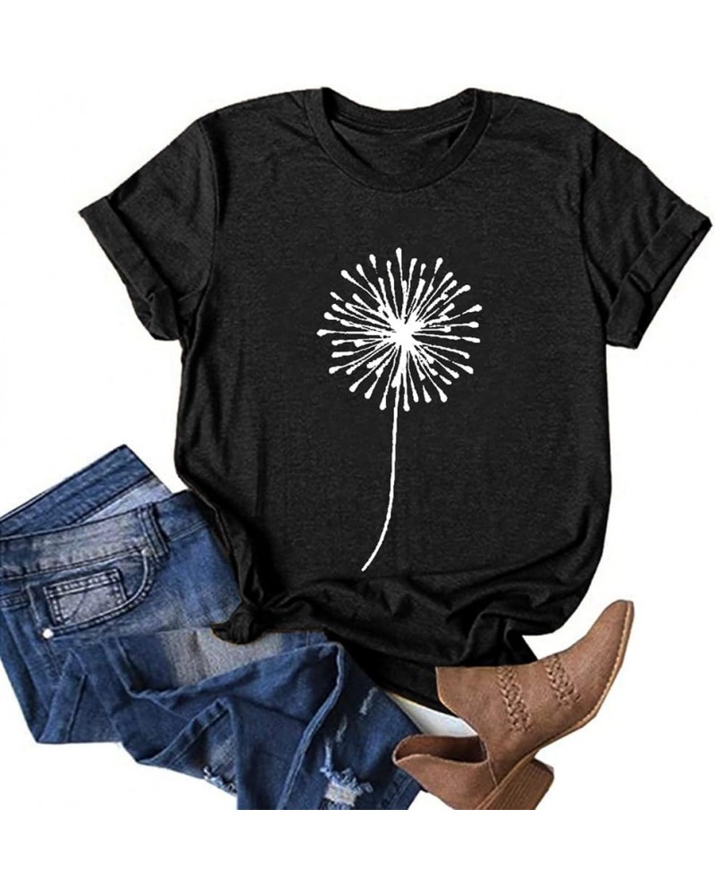 Women's Summer Sunflower T Shirt Flower Graphic Loose Tees Crew Neck Short Sleeve Casual Tops 01-black $8.25 T-Shirts