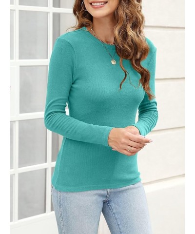 Womens Crewneck Tunic Long Sleeves Slim Fitted Ribbed Knit Tops Casual Warm Fall Basic Shirts 1 Turquoise $13.79 Tops