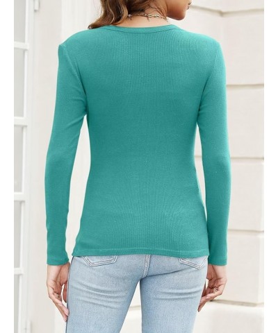 Womens Crewneck Tunic Long Sleeves Slim Fitted Ribbed Knit Tops Casual Warm Fall Basic Shirts 1 Turquoise $13.79 Tops