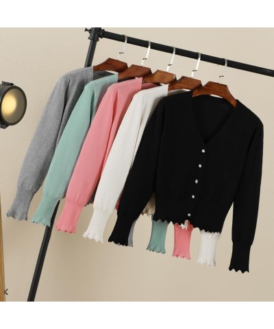 Korean Style Black Cropped Clothing Long Sleeve Top Women's Coat Spring Knit Ladies Cardigan Female Sweaters Ginger Yellow $1...